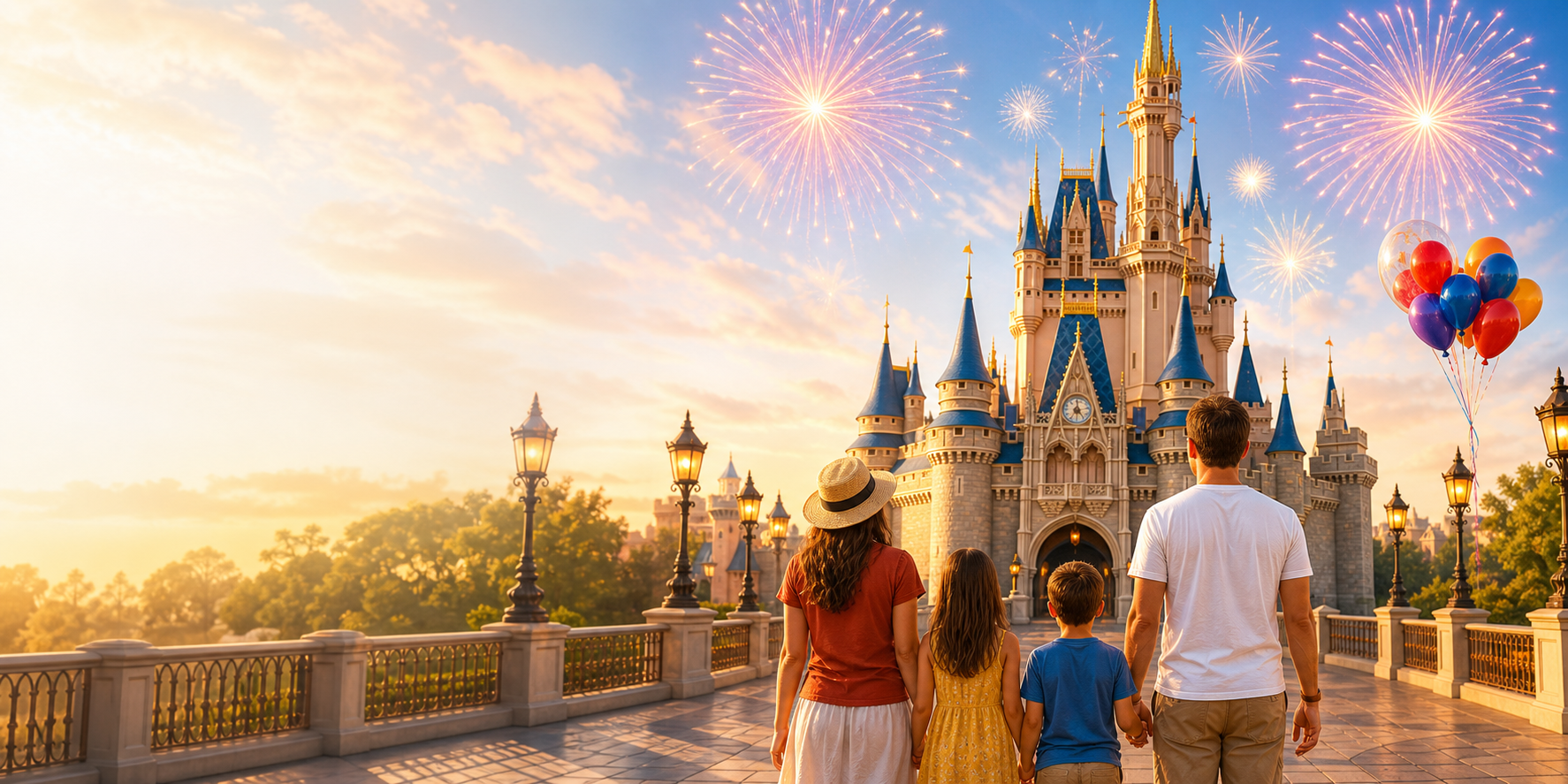Disney-style castle and fireworks
