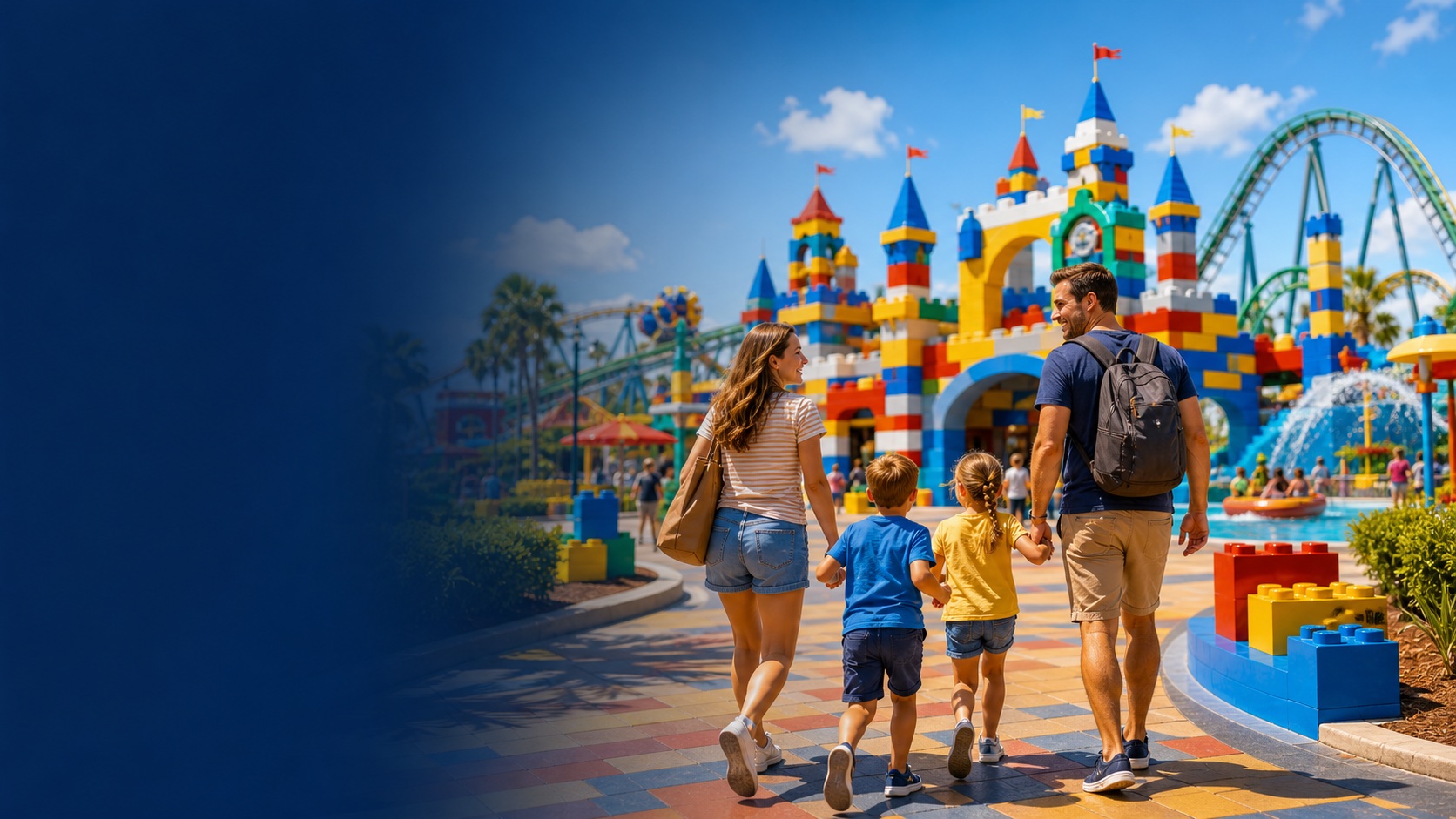 LEGOLAND Florida theme park with colourful LEGO structures and families